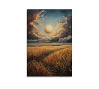 XMHMYHZJ Autumn Harvest Moon An Oil Canvas of Golden Fields And A Rising Moon Wall Art Mural Modern Decoration Hanging Art Poster 20x30inch(50x75cm)