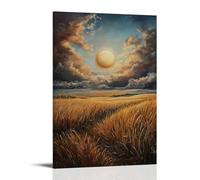 XMHMYHZJ Autumn Harvest Moon An Oil Canvas of Golden Fields And A Rising Moon Wall Art Mural Modern Decoration Hanging Art Poster 12x18inch(30x45cm)