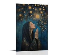 XMHMYHZJ Beneath A Glowing Night Sky, Mary Lifts Her Eyes in Prayer As Stars Descend Like Blessings upon The Earth. Wall Art Mural Modern Decoration Hanging Art Poster 08x12inch(20x30cm)