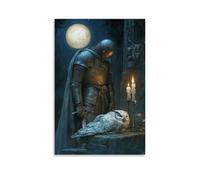 XMHMYHZJ Beneath The Moonlit Wings - A Knight Stands Guard Beside A Sleeping Owl And A Flickering Candle Wall Art Mural Modern Decoration Hanging Art Poster 16x24inch(40x60cm)