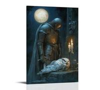 XMHMYHZJ Beneath The Moonlit Wings - A Knight Stands Guard Beside A Sleeping Owl And A Flickering Candle Wall Art Mural Modern Decoration Hanging Art Poster 08x12inch(20x30cm)