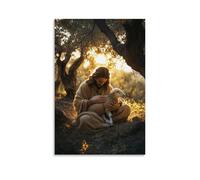 XMHMYHZJ Beneath The Olive Trees, Jesus Cradles A Trembling Lamb As Golden Dawn Light Pierces The Ancient Branches. Wall Art Mural Modern Decoration Hanging Art Poster 12x18inch(30x45cm)
