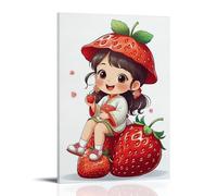 XMHMYHZJ Cartoon Character Poster for Valentine Day with A Little Girl Sitting on Top of Strawberries Wall Art Mural Modern Decoration Hanging Art Poster 20x30inch(50x75cm)