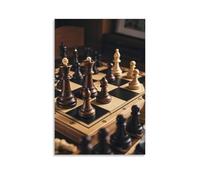 XMHMYHZJ Chess Poster Depicting Black And White Pieces on A Wooden Block Wall Art Mural Modern Decoration Hanging Art Poster 08x12inch(20x30cm)
