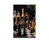 XMHMYHZJ Chess Poster Featuring Many Wooden Pieces, Including A Black - White And Brown King on Checkered Board Wall Art Mural Modern Decoration Hanging Art Poster 12x18inch(30x45cm)