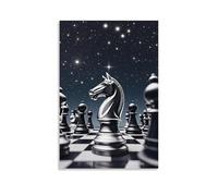 XMHMYHZJ Chess Poster with A Horse ' S Head in The Center Laying Among A Group of Black And White Chess Pieces Wall Art Mural Modern Decoration Hanging Art Poster 16x24inch(40x60cm)