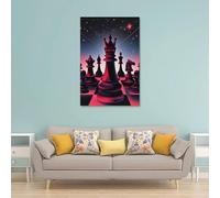XMHMYHZJ Chess Poster with Neon Art of A King Surrounded by Many Pieces Wall Art Mural Modern Decoration Hanging Art Poster 24x36inch(60x90cm)