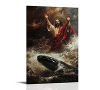 XMHMYHZJ Christ And The Whale - The Savior Raises His Hand Over Stormy Waters As A Whale Circles Below Wall Art Mural Modern Decoration Hanging Art Poster 24x36inch(60x90cm)