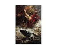XMHMYHZJ Christ And The Whale - The Savior Raises His Hand Over Stormy Waters As A Whale Circles Below Wall Art Mural Modern Decoration Hanging Art Poster 16x24inch(40x60cm)