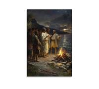 XMHMYHZJ Christ Appearing on The Shore to Fishermen after Resurrection, Fire Crackling And Recognition Dawning in Joyful Gasps. Wall Art Mural Modern Decoration Hanging Art Poster 08x12inch(20x30cm)