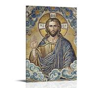 XMHMYHZJ Christ The Pantocrator, Byzantine Mosaic, Stern Blessing, Gold And Blue Tones Wall Art Mural Modern Decoration Hanging Art Poster 20x30inch(50x75cm)