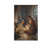 XMHMYHZJ Christ Washing The Disciples' Feet, Humble Act, Intimate Setting, Candlelit Dutch Realism Wall Art Mural Modern Decoration Hanging Art Poster 08x12inch(20x30cm)