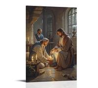 XMHMYHZJ Christ Washing The Disciples' Feet, Humble Act, Intimate Setting, Candlelit Dutch Realism Wall Art Mural Modern Decoration Hanging Art Poster 24x36inch(60x90cm)