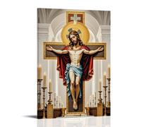 XMHMYHZJ Christian Poster Featuring Jesus And Candles at A Church Altar with Painted Cross on Wall Art Mural Modern Decoration Hanging Art Poster 20x30inch(50x75cm)