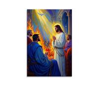 XMHMYHZJ Christian Poster Featuring Jesus Praying with Flames of Life Coming from Him Wall Art Mural Modern Decoration Hanging Art Poster 24x36inch(60x90cm)