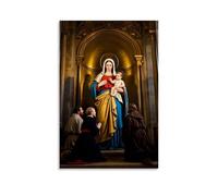 XMHMYHZJ Christian Poster in A Church Featuring An Adult Woman And Children Praying Wall Art Mural Modern Decoration Hanging Art Poster 16x24inch(40x60cm)