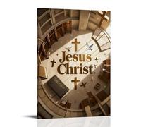 XMHMYHZJ Christian Poster in A Church with Books And Pigeon Birds Flying Wall Art Mural Modern Decoration Hanging Art Poster 12x18inch(30x45cm)