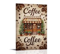 XMHMYHZJ Coffee Poster with Coffee Beans And Flower Pots near The Store Wall Art Mural Modern Decoration Hanging Art Poster 24x36inch(60x90cm)