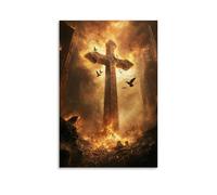 XMHMYHZJ Doves Fly Upward from A Cathedral Ruin, Forming The Shape of A Cross in The Burning Sky. Wall Art Mural Modern Decoration Hanging Art Poster 12x18inch(30x45cm)