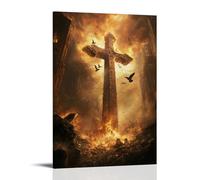 XMHMYHZJ Doves Fly Upward from A Cathedral Ruin, Forming The Shape of A Cross in The Burning Sky. Wall Art Mural Modern Decoration Hanging Art Poster 24x36inch(60x90cm)