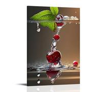 XMHMYHZJ Drip Poster with Red Berries And Green Leaf in The Water Wall Art Mural Modern Decoration Hanging Art Poster 12x18inch(30x45cm)