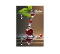XMHMYHZJ Drip Poster with Red Berries And Green Leaf in The Water Wall Art Mural Modern Decoration Hanging Art Poster 24x36inch(60x90cm)