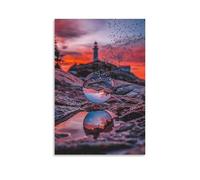 XMHMYHZJ Drip Poster with The Reflection of A Light House And A Light House between Wall Art Mural Modern Decoration Hanging Art Poster 20x30inch(50x75cm)