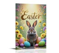 XMHMYHZJ Easter Poster Art with A Happy Bunny Surrounded by Painted Eggs in Flowers Wall Art Mural Modern Decoration Hanging Art Poster 08x12inch(20x30cm)
