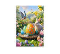 XMHMYHZJ Easter Poster Bunnies, Eggs And A Bird in The Background Wall Art Mural Modern Decoration Hanging Art Poster 24x36inch(60x90cm)
