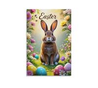 XMHMYHZJ Easter Poster Featuring A Rabbit Sitting Among Colorful Eggs Wall Art Mural Modern Decoration Hanging Art Poster 16x24inch(40x60cm)
