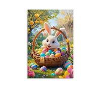 XMHMYHZJ Easter Poster Featuring An Adorable White Rabbit with Eggs in A Basket Wall Art Mural Modern Decoration Hanging Art Poster 24x36inch(60x90cm)
