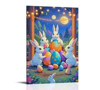 XMHMYHZJ Easter Poster Featuring An Egg Laying with Some Cute Bunnies by The Window Wall Art Mural Modern Decoration Hanging Art Poster 08x12inch(20x30cm)