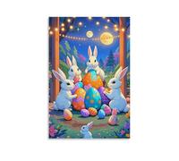 XMHMYHZJ Easter Poster Featuring An Egg Laying with Some Cute Bunnies by The Window Wall Art Mural Modern Decoration Hanging Art Poster 20x30inch(50x75cm)