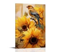 XMHMYHZJ Flowers Poster Featuring A Watercolor Style Bird on The Left, with Sun Wall Art Mural Modern Decoration Hanging Art Poster 08x12inch(20x30cm)