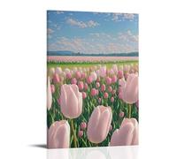 XMHMYHZJ Flowers Poster of Field Filled with Different Pink Tulips Under A Blue Wall Art Mural Modern Decoration Hanging Art Poster 24x36inch(60x90cm)