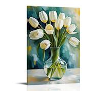 XMHMYHZJ Flowers Poster Painted in Oil on Canvas, Tulips And Leaves Wall Art Mural Modern Decoration Hanging Art Poster 08x12inch(20x30cm)