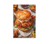XMHMYHZJ Food Poster Depicting A Fried Chicken Sandwich, Fried Chicken Wings And Ketch Wall Art Mural Modern Decoration Hanging Art Poster 08x12inch(20x30cm)