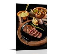 XMHMYHZJ Food Poster Featuring A Meat Steak on A Plate Surrounded by Copper Metal Bowls Wall Art Mural Modern Decoration Hanging Art Poster 08x12inch(20x30cm)