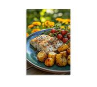 XMHMYHZJ Food Poster Featuring Chicken And Potatoes Topped with Rosemary on A Plate Wall Art Mural Modern Decoration Hanging Art Poster 16x24inch(40x60cm)