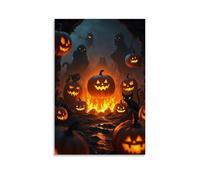 XMHMYHZJ Halloween Poster Depicting A Cemetery Path with Burning Pumpkins And Spooky Heads in The Background Wall Art Mural Modern Decoration Hanging Art Poster 08x12inch(20x30cm)