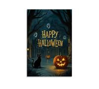 XMHMYHZJ Halloween Poster Design with A Cat Sitting in Front of Pumpkins Wall Art Mural Modern Decoration Hanging Art Poster 08x12inch(20x30cm)