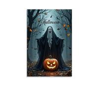 XMHMYHZJ Halloween Poster Design with Ghost Surrounded by Bats Holding A Scary Pumpkin Wall Art Mural Modern Decoration Hanging Art Poster 24x36inch(60x90cm)