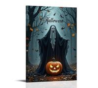 XMHMYHZJ Halloween Poster Design with Ghost Surrounded by Bats Holding A Scary Pumpkin Wall Art Mural Modern Decoration Hanging Art Poster 08x12inch(20x30cm)