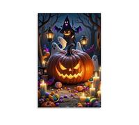 XMHMYHZJ Halloween Poster Featuring A Pumpkin in The Middle of A Graveyard with Lit Candles Wall Art Mural Modern Decoration Hanging Art Poster 16x24inch(40x60cm)
