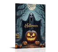 XMHMYHZJ Halloween Poster Featuring A Scary Ghost Standing behind Carved Jack And Pumpkins Wall Art Mural Modern Decoration Hanging Art Poster 08x12inch(20x30cm)