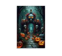 XMHMYHZJ Halloween Poster Featuring Large Pumpkins Lined Up in The Foreground with Lit Candles Wall Art Mural Modern Decoration Hanging Art Poster 08x12inch(20x30cm)