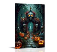 XMHMYHZJ Halloween Poster Featuring Large Pumpkins Lined Up in The Foreground with Lit Candles Wall Art Mural Modern Decoration Hanging Art Poster 16x24inch(40x60cm)
