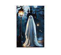 XMHMYHZJ Halloween Poster, Ghost in Front of A Spooky House with Lantern Wall Art Mural Modern Decoration Hanging Art Poster 24x36inch(60x90cm)