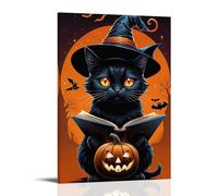 XMHMYHZJ Halloween Poster of A Black Cat in Witch Costume Sitting on The Ground with Wall Art Mural Modern Decoration Hanging Art Poster 20x30inch(50x75cm)