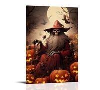 XMHMYHZJ Halloween Poster of A Man in A Wizard Costume with Halloween Pumpkins Wall Art Mural Modern Decoration Hanging Art Poster 24x36inch(60x90cm)